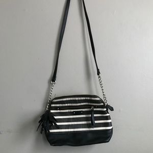 Black and white stripped cross-body purse